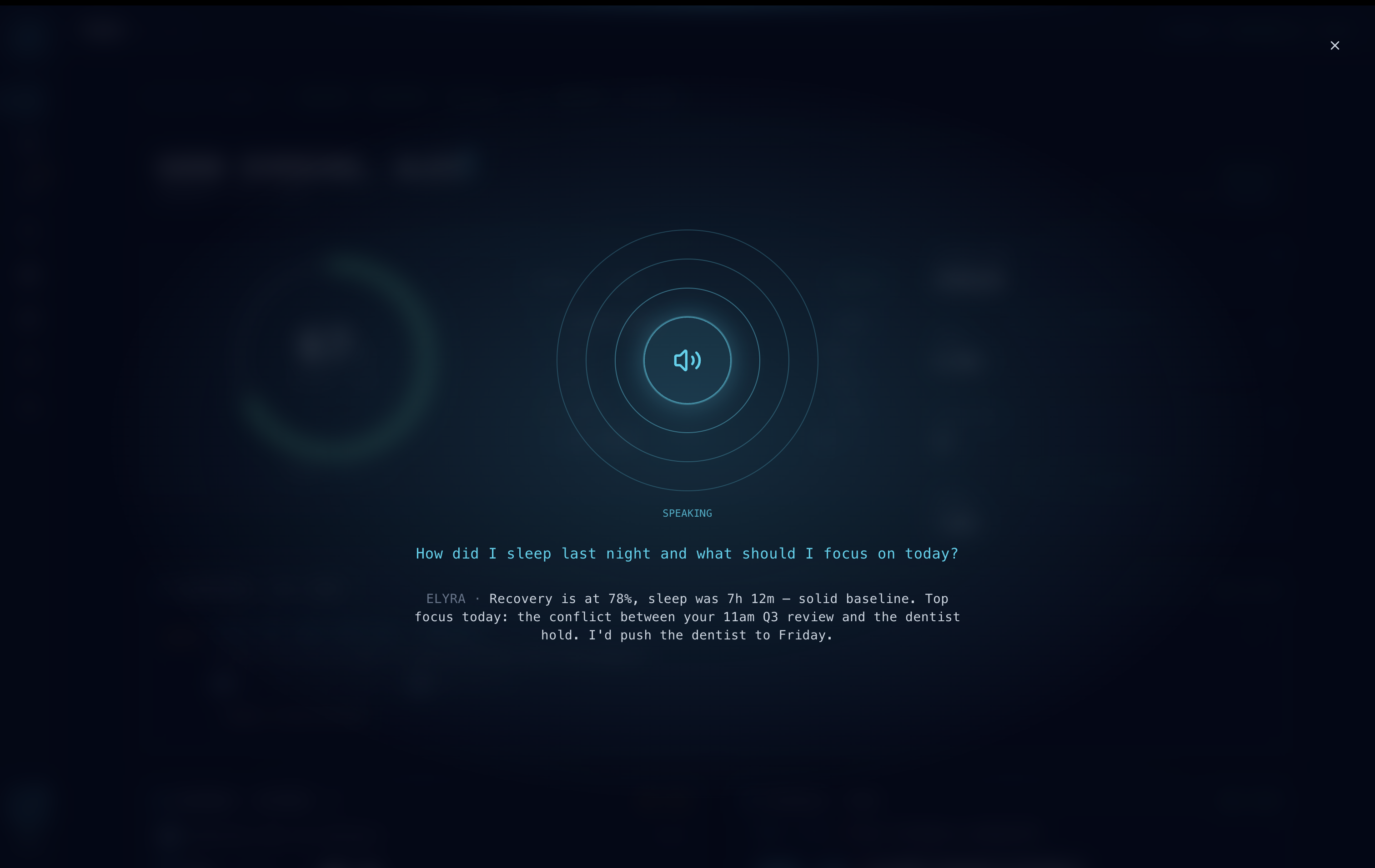 Elyra voice overlay — listening state with live transcript